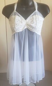 WHITE LACE TOP BABY DOLL WITH MATCHING PANTY
